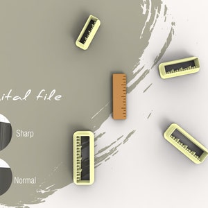 Puede incluir: Un archivo digital para una regla con un borde afilado y normal. La regla se muestra con un acabado de madera marrón y un fondo blanco.