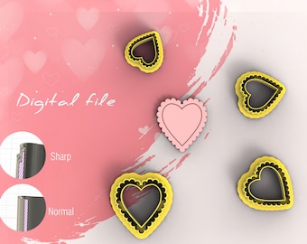 Scalloped Heart with Line Valentone Polymer Clay Cutters | Digital STL File | 4 Sizes  | 2 Cutter Versions