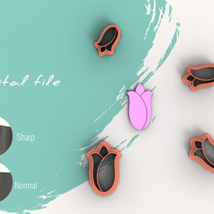 Tulipe 5 emporte-pièces en pâte polymère florale | Fichier STL numérique | 5 tailles | 2 versions de coupe