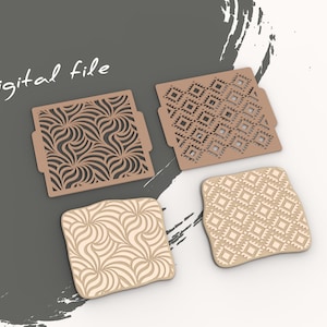 Puede incluir: Cuatro archivos digitales para proyectos de manualidades. Dos archivos presentan un patrón geométrico en marrón y beige. Dos archivos presentan un patrón de espiral en marrón y beige.