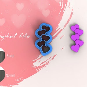 Hjärtan i rad Alla hjärtans dag utstansade polymerlera | Digital STL-fil | 4 storlekar | 2 utstansningsversioner