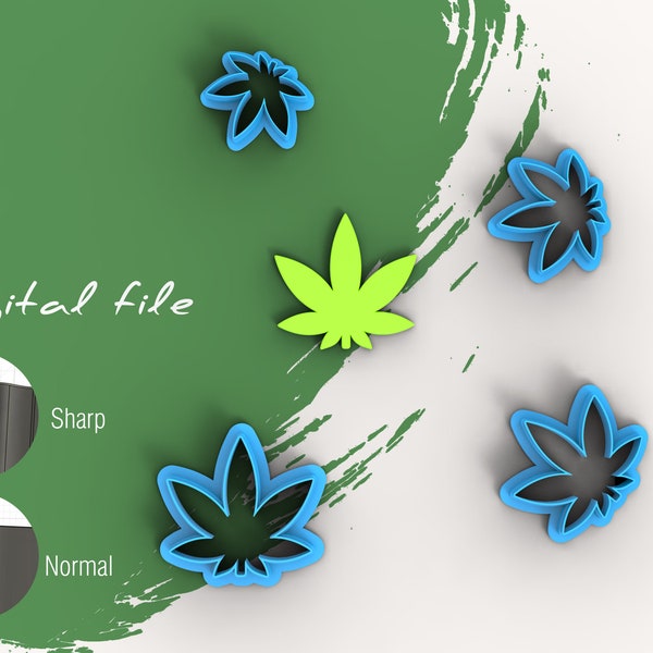 Marihuana Blad Klei Cutter | Digitaal STL-bestand | 5 Maten | 2 Cutter versies