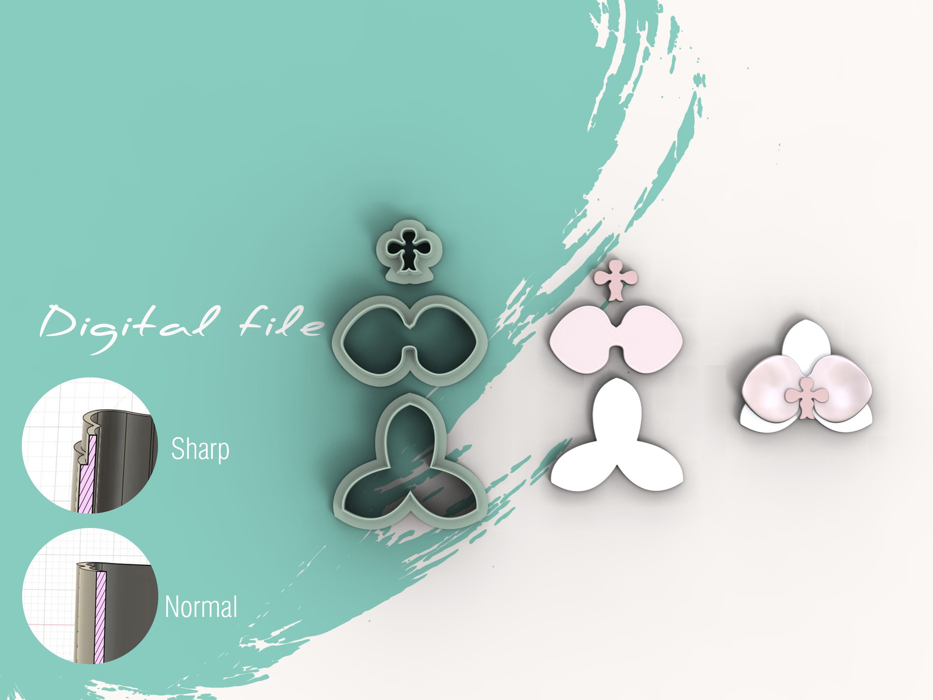 Polymer Clay Earring Cutters Set of 3 Orchid Moth Orchid Phalaeonopsis Clay  Key Ring Badge Charm Sharp Embossed Cutter UK 3D Printed 