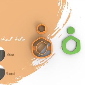 Könnte beinhalten: Zwei Ausstecher, einer orange und einer grün, in Form einer Person. Der orangefarbene Ausstecher hat einen kleineren Kreis innerhalb des größeren Kreises. Der Text "Digitale Datei" ist im Bild sichtbar.