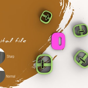 May include: Five cookie cutters in the shape of the number zero. The cutters are green, pink, and black. The text "Digital file" is visible in the image.
