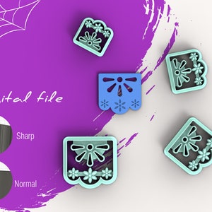 Papel Picado 2 Mexican Polymer Clay Cutter | Digital STL File | 4 Sizes  | 2 Cutter Versions