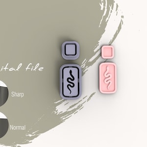 以下が含まれることがあります： 3Dプリントされたヘビのデザイン用のデジタルファイル2つ。デザインは紫とピンクの2色で表示されています。ファイルには「Sharp」と「Normal」というラベルが付けられています。