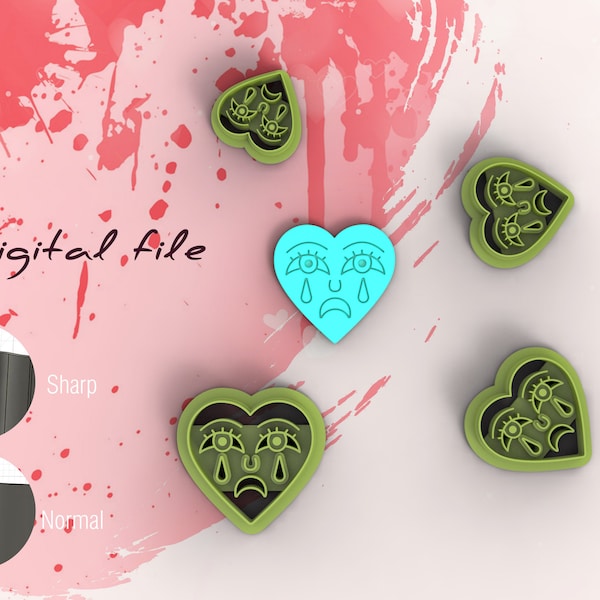 Crying Heart Valentine Polymer Clay Cutters | Digital STL File | 4 Sizes  | 2 Cutter Versions