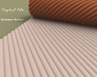 Puede incluir: Un archivo digital para un rodillo de textura. El rodillo tiene una textura ondulada marrón y el fondo es beige claro con una textura similar, pero menos pronunciada.