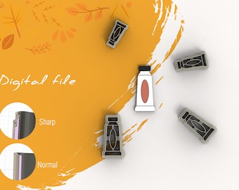 May include: Five black and gray paint tube cookie cutters on a white and yellow background. The text "Digital file" is written in black on the yellow background. The text "Sharp" and "Normal" are written in black on a white background.