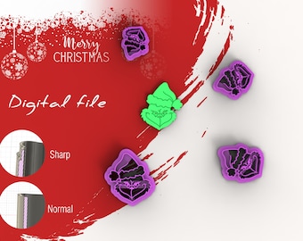 Grinch Christmas Polymer Clay Cutters | Digital STL File | 4 Sizes  | 2 Cutter Versions