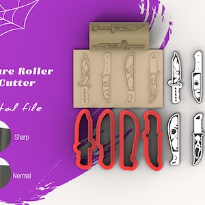 Halloween Horror Knives | Polymer Clay Cutter and Short Stamp Roller | Digital STL File | 1 Size | 4 Designs