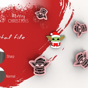 Puede incluir: Imagen de archivo digital con temática navideña roja y blanca. La imagen presenta varios diseños de cortadores de galletas de un personaje con gorro de Papá Noel. El texto incluye "Merry Christmas" y "Digital file".