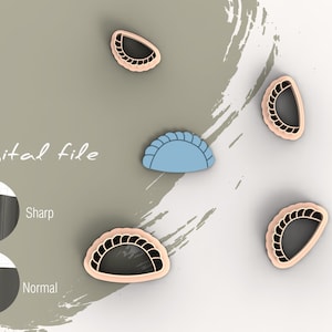 May include: Five digital files for a pastry cutter, shown in different colors. The cutter is shaped like a half-moon with a scalloped edge. The text "Digital file" is visible in the image.