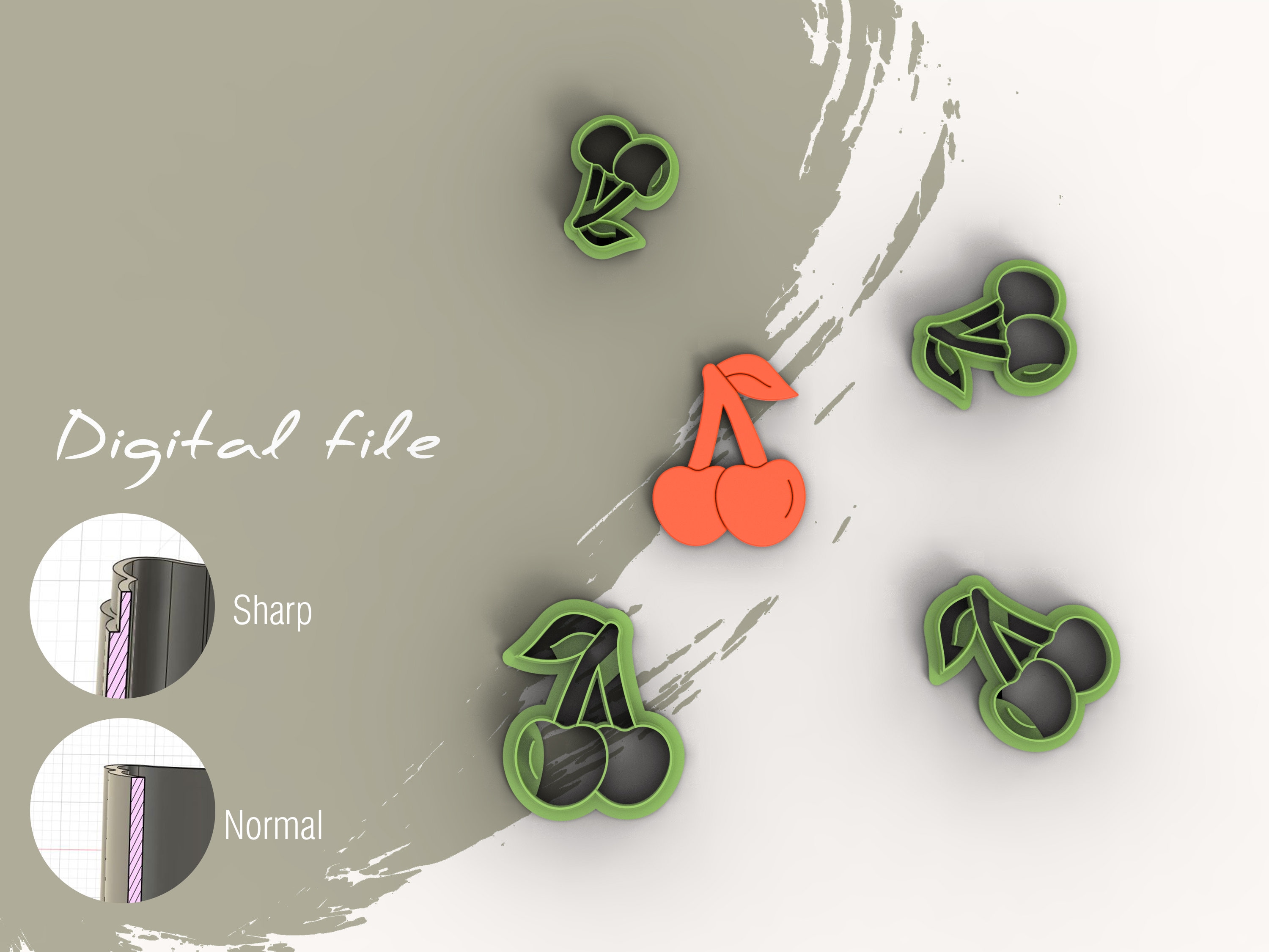 Cherries  Polymer Clay Cutter | Digital STL File | 4 Sizes  | 2 Cutter Versions