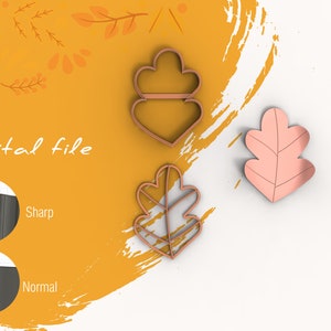 May include: Three digital files for a cookie cutter set featuring an acorn and two oak leaves. The files are shown in a sharp and normal line style.