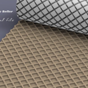 May include: A close-up of a textured roller with a grid pattern. The roller is partially rolled out, revealing a brown surface with a similar grid pattern. The text "Texture Roller" and "Digital file" is visible in the top left corner of the image.