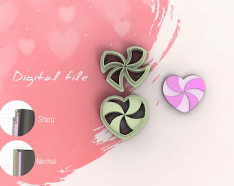 Heart Lollipop Valentine Polymer Clay Cutters | Digital STL File | 4 Sizes  | 2 Cutter Versions