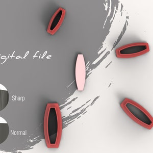 May include: Digital file illustration showing the difference between a sharp and normal edge. The image shows a pink and four red oval shapes with a black outline.