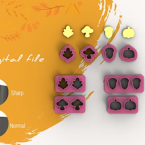 Autumn Stud Pack Polymer Clay Cutters | Digital STL File  | 2 Cutter Versions | 4 Designs