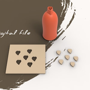 May include: A digital file for a heart-shaped cookie cutter. The file includes a template with six heart cutouts and seven individual heart-shaped cookies.