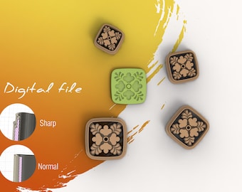 May include: Four square-shaped silicone moulds with a floral design. The moulds are in different colours, including brown, green, and black. The text "Digital file" is visible in the image.