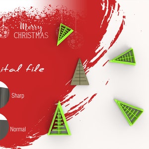 Könnte beinhalten: Digitale Datei für einen Weihnachtsbaum-Ausstecher. Der Ausstecher ist grün und hat ein detailliertes Design. Das Bild zeigt den Ausstecher aus verschiedenen Blickwinkeln. Der Text "Frohe Weihnachten" und "Digitale Datei" ist ebenfalls auf dem Bild zu sehen.