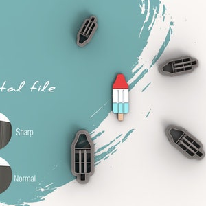 May include: Image features a red, white, and blue popsicle and several gray cookie cutters in the shape of a popsicle and a pen. The words "Digital file" are displayed in the upper left corner.