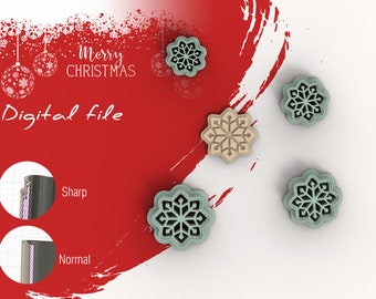 May include: Four digital files for 3D printing of snowflake cookie cutters. The cutters are shown in different colours, including green, blue, and beige. The image also includes the text "Merry Christmas" and "Digital file".