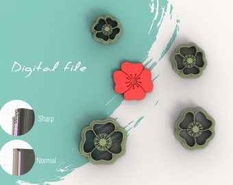 Poppy Flower Clay Cutter | Digital STL File |  4 Sizes | 2 Cutter Versions