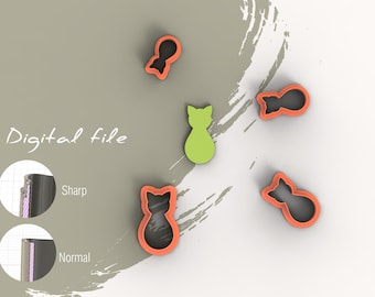 Cat from Behind Polymer Clay Cutters | Digital STL File | 4 Sizes  | 2 Cutter Versions