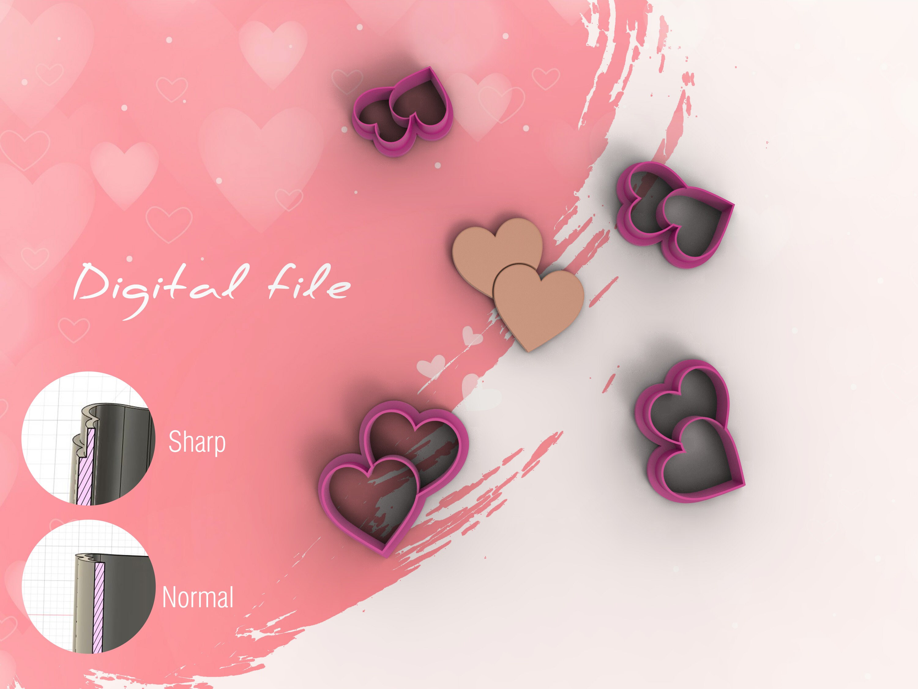 STL file DOUBLE HEART CLAY CUTTER. DOUBLE HEART CLAY CUTTER 💜・3D