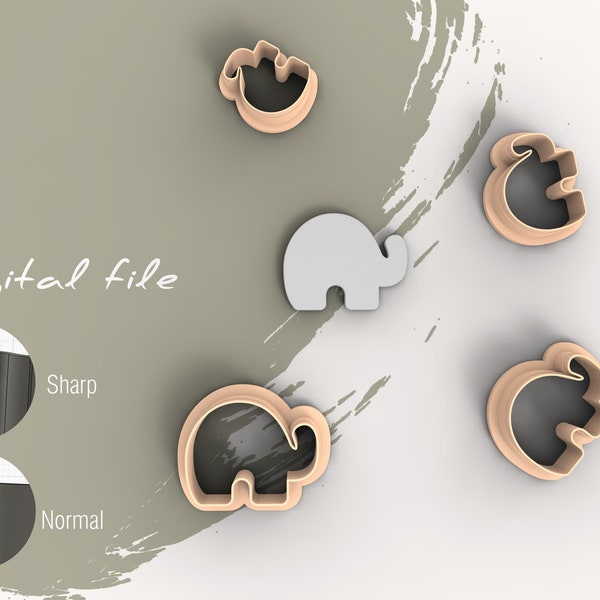 Elephant Polymer Clay Cutter | Digital STL File | 4 Sizes  | 2 Cutter Versions