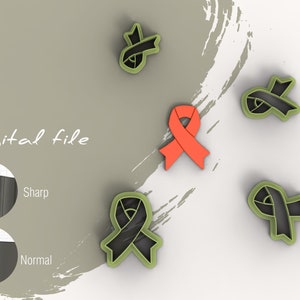 Ribbon 2 | Breast Cancer Ribbon |  Polymer Clay Cutter | Digital STL File | 5 Sizes  | 2 Cutter Versions