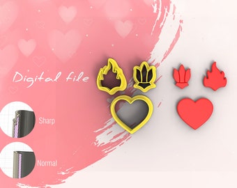 Wycinak do gliny polimerowej Valentine Sacred Heart | Plik cyfrowy STL | 4 rozmiary | 2 wersje wykrawarki