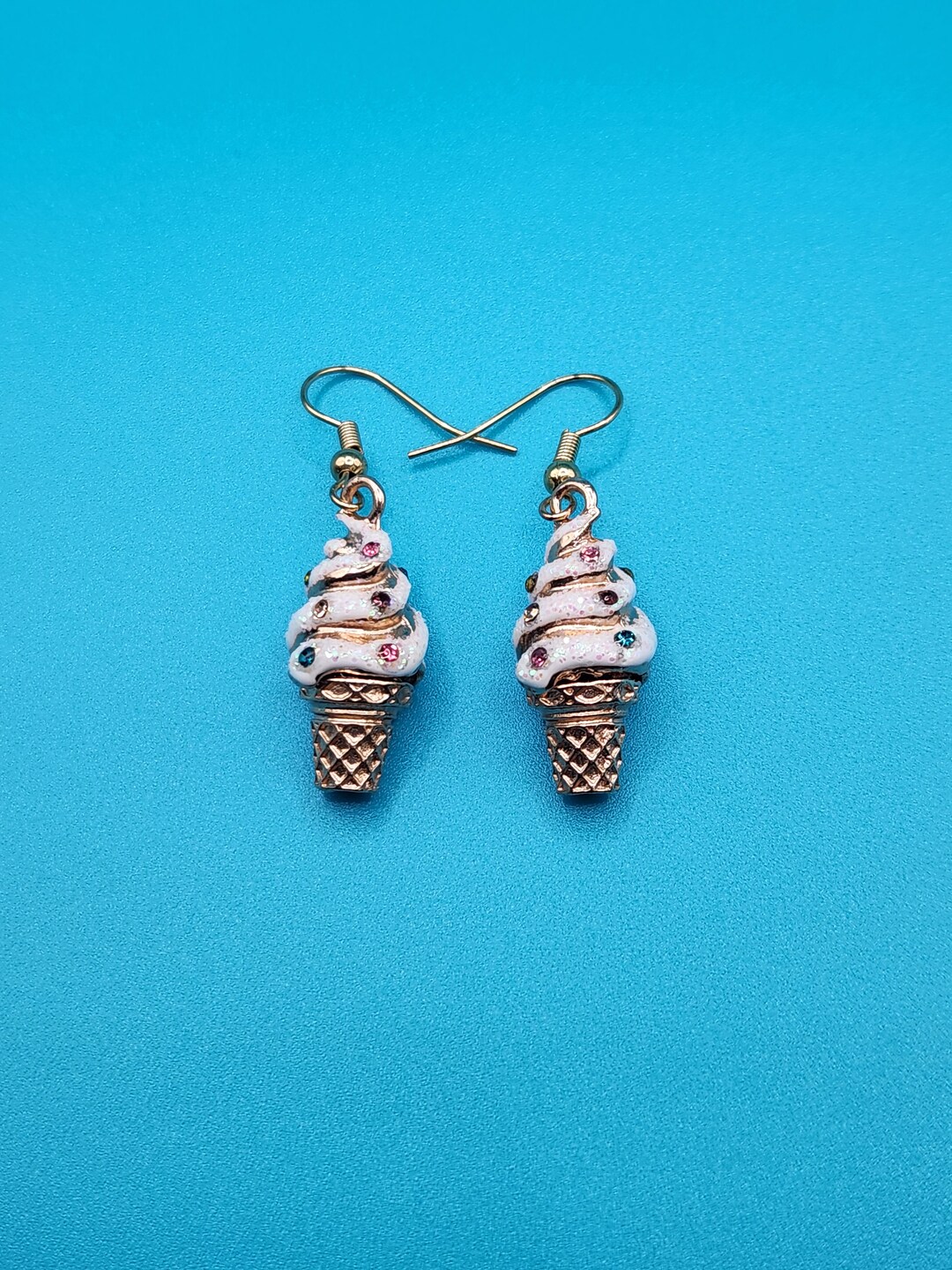 Ice Cream Cone Earrings Ice Cream With Sprinkles Gold Etsy