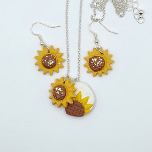 Sunflower Necklace and Earring Set - Sunflower Pendant with Matching Earrings