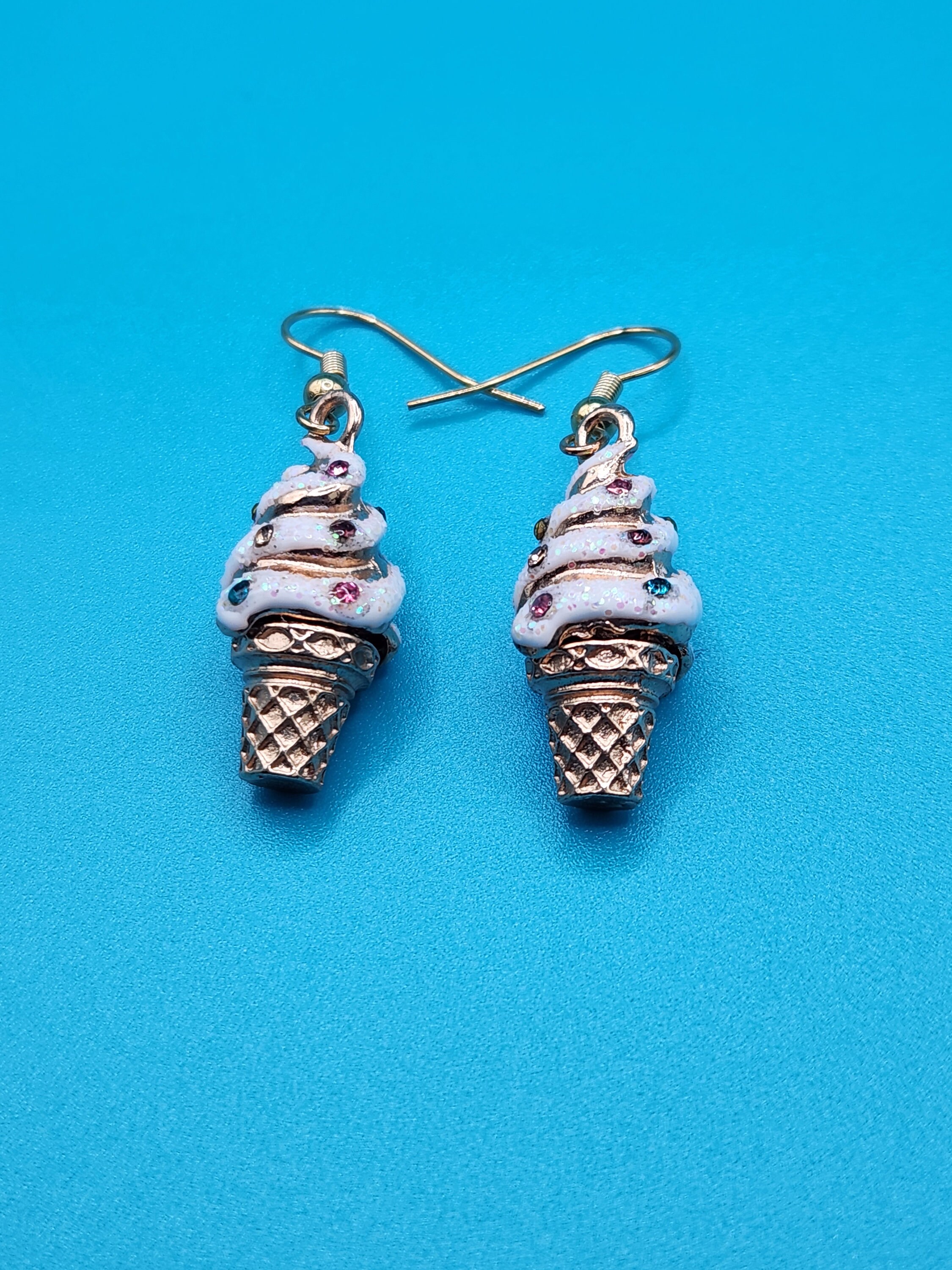 Ice Cream Cone Earrings Ice Cream With Sprinkles Gold Etsy
