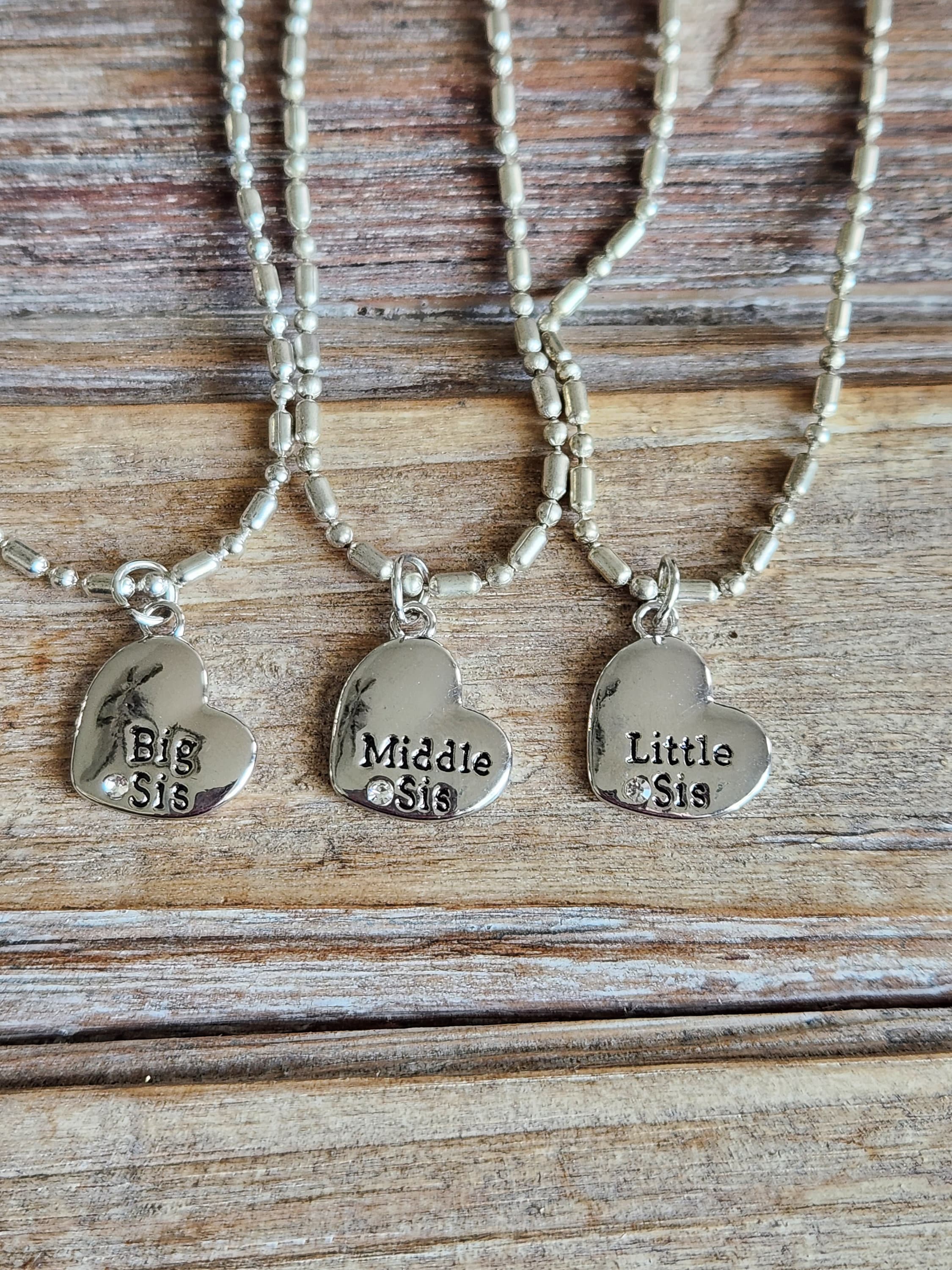 Heart Pendant Big Sis Middle Sis Little Sis Necklace Big Sis