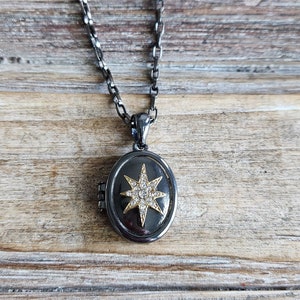 Rhinestone Star Locket: Nickel & Gold, 18&quot; Chain