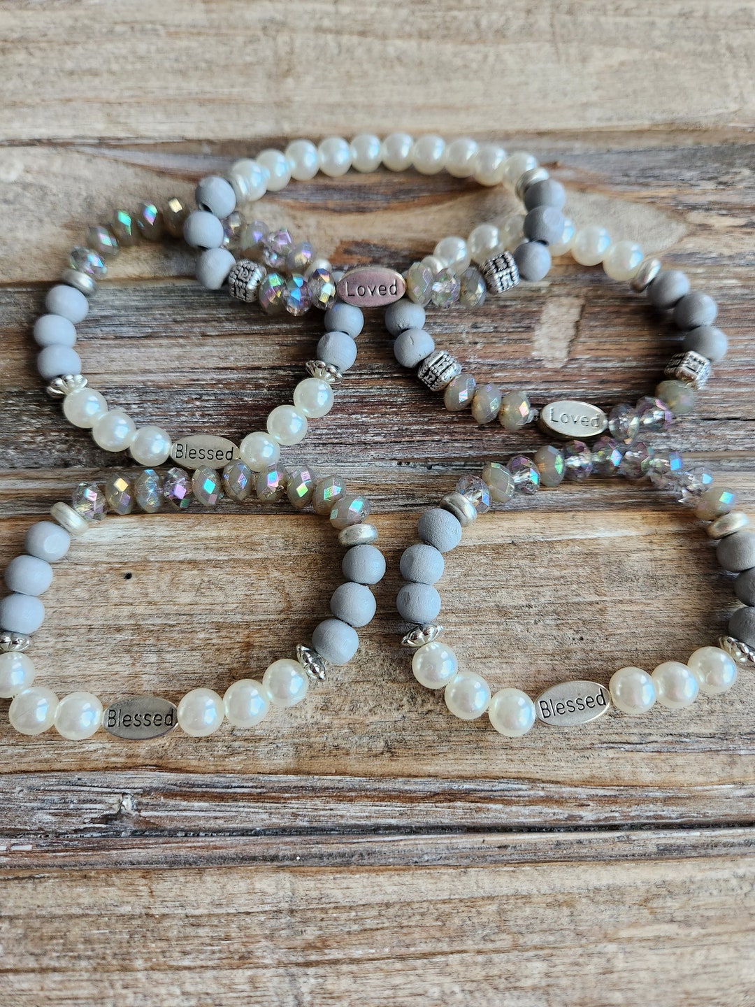 Blessed and Loved Beaded Bracelet Set Set of 5 Bracelets Etsy