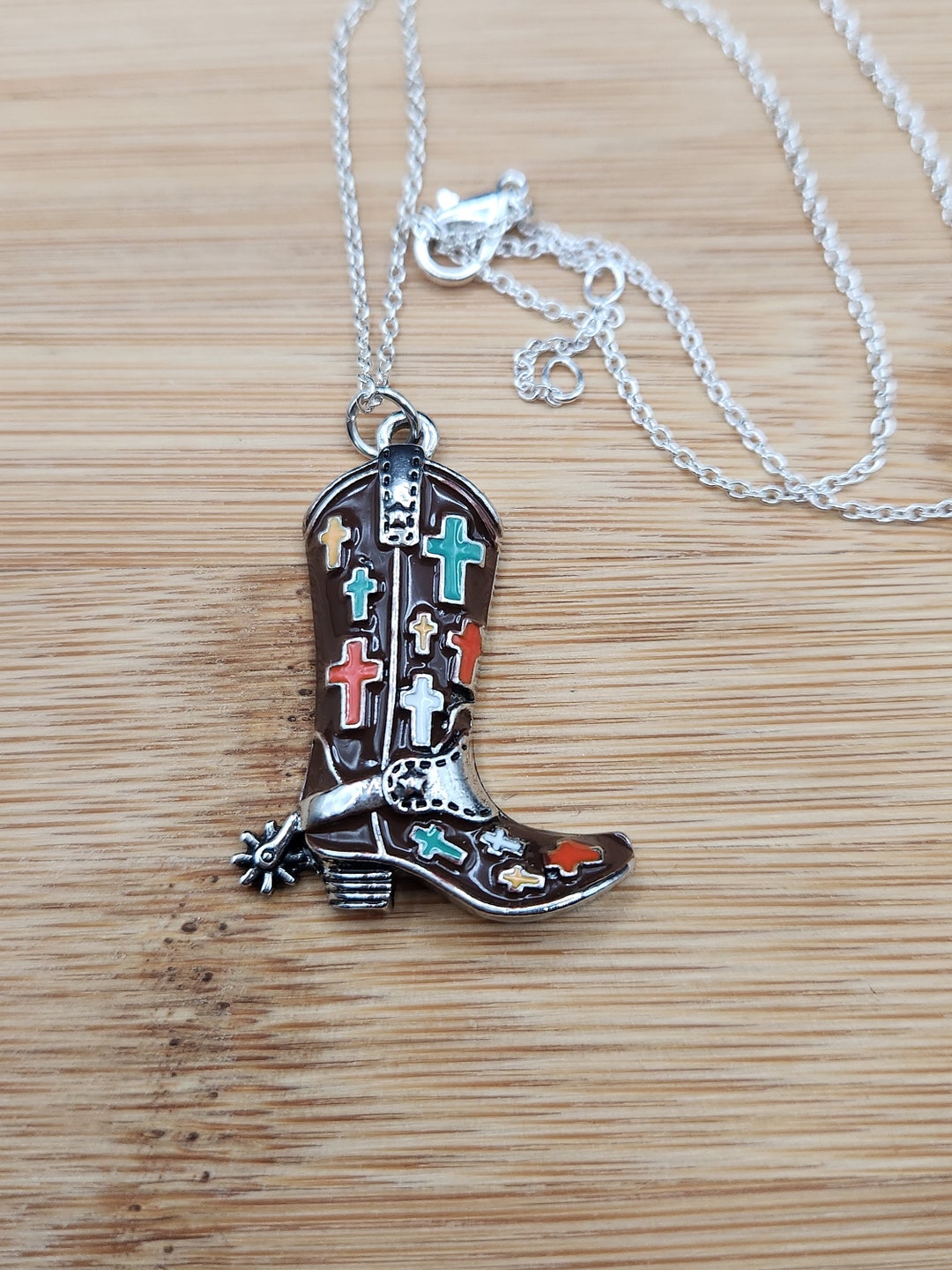 Cowboy Boot With Crosses, Cowboy Boot With Colorful Crosses , 16 Silver