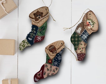 Hand painted wood ornaments- Stockings