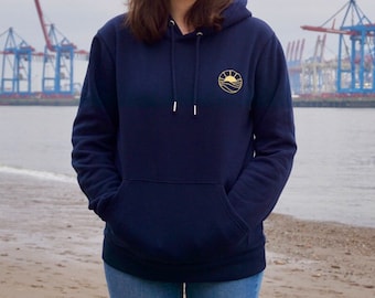 SURF Hoodie embroidered "SUNNY", navy blue - Organic & Unisex