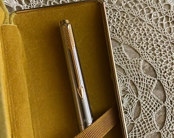 Pluma estilográfica Parker 180, años 70, plumín dorado vintage
