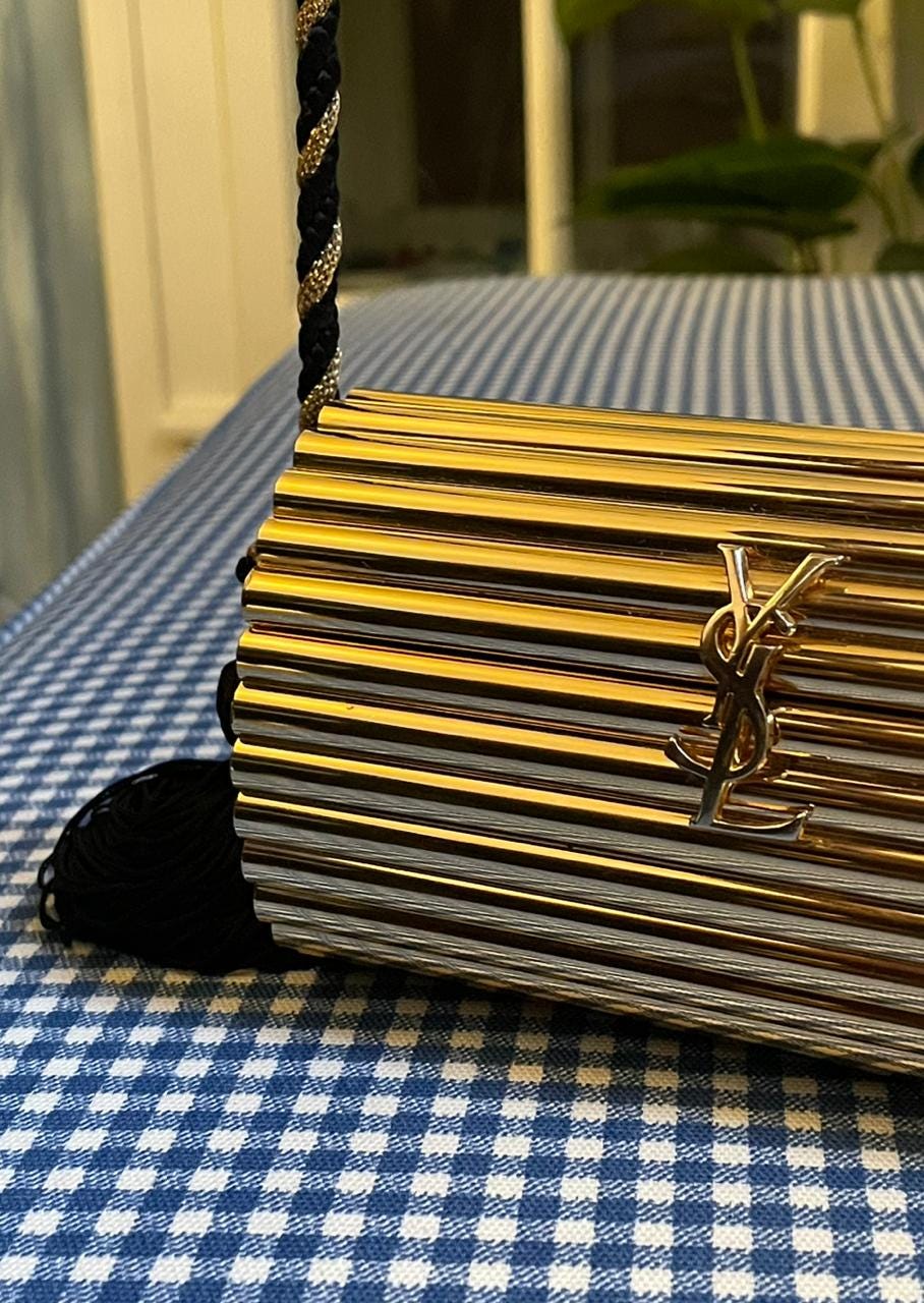 Yves Saint Laurent YSL Opium Gold Metal Tassel Bag | 1980s Vintage