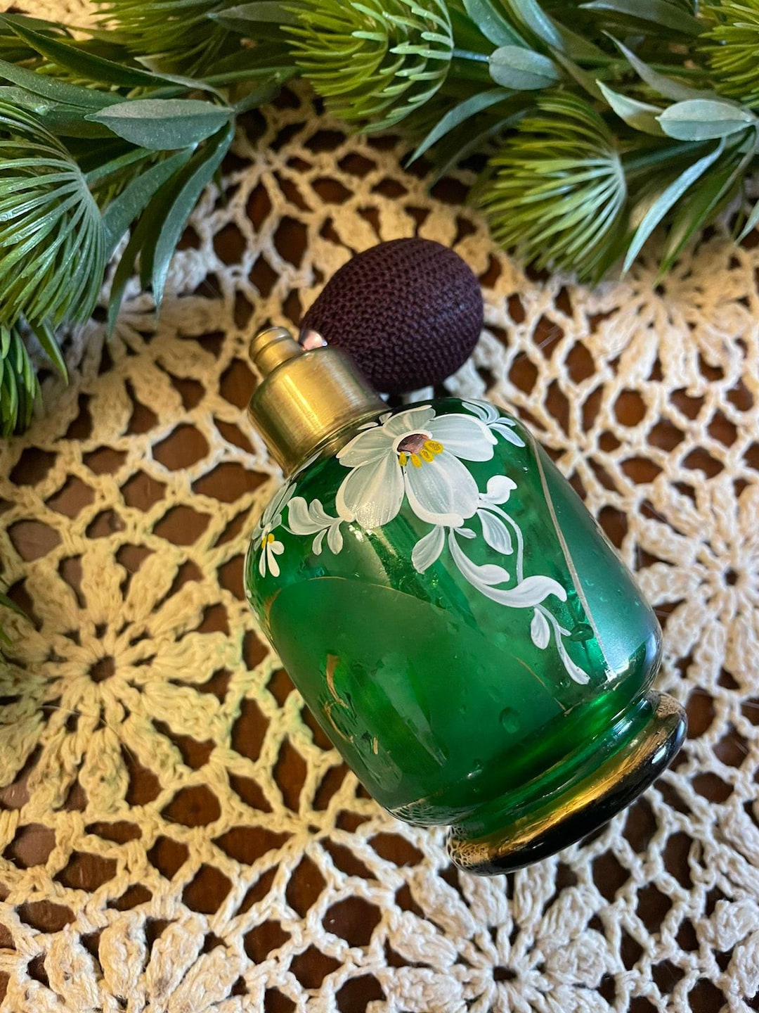 Hand-painted Green Perfume Bottle & Purple Atomizer - Etsy