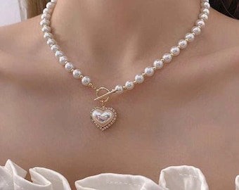 gorgeous latch pearl + gemstone heart necklace