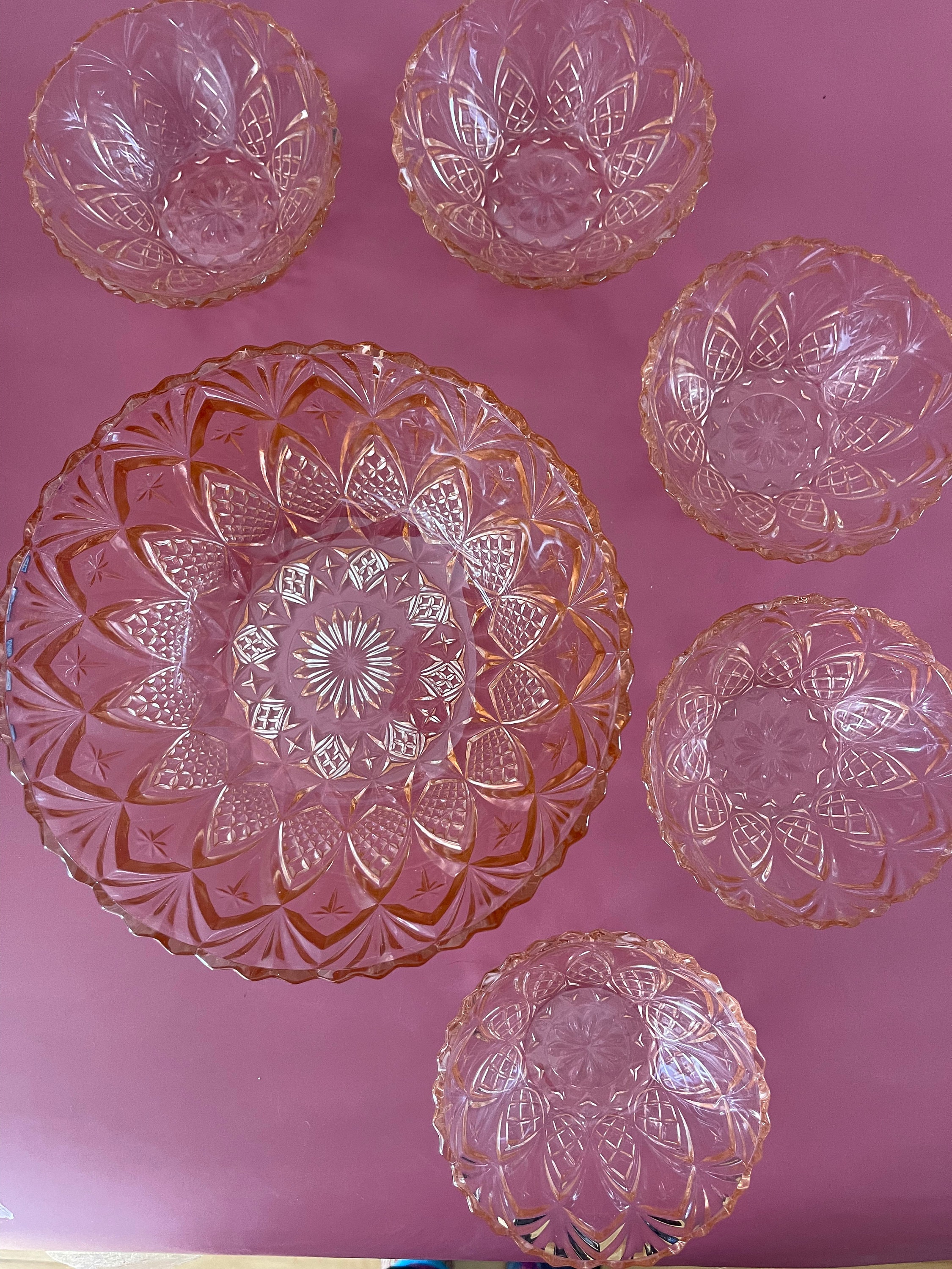 Pink Depression Glass Salad Bowl Set Vintage Coloured Etsy