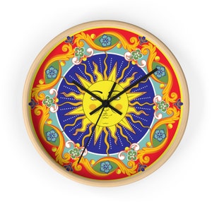 Celestial Wall Clock, maximalist sun wall decor, sun and moon decor, colourful room decor, dorm room wall clock